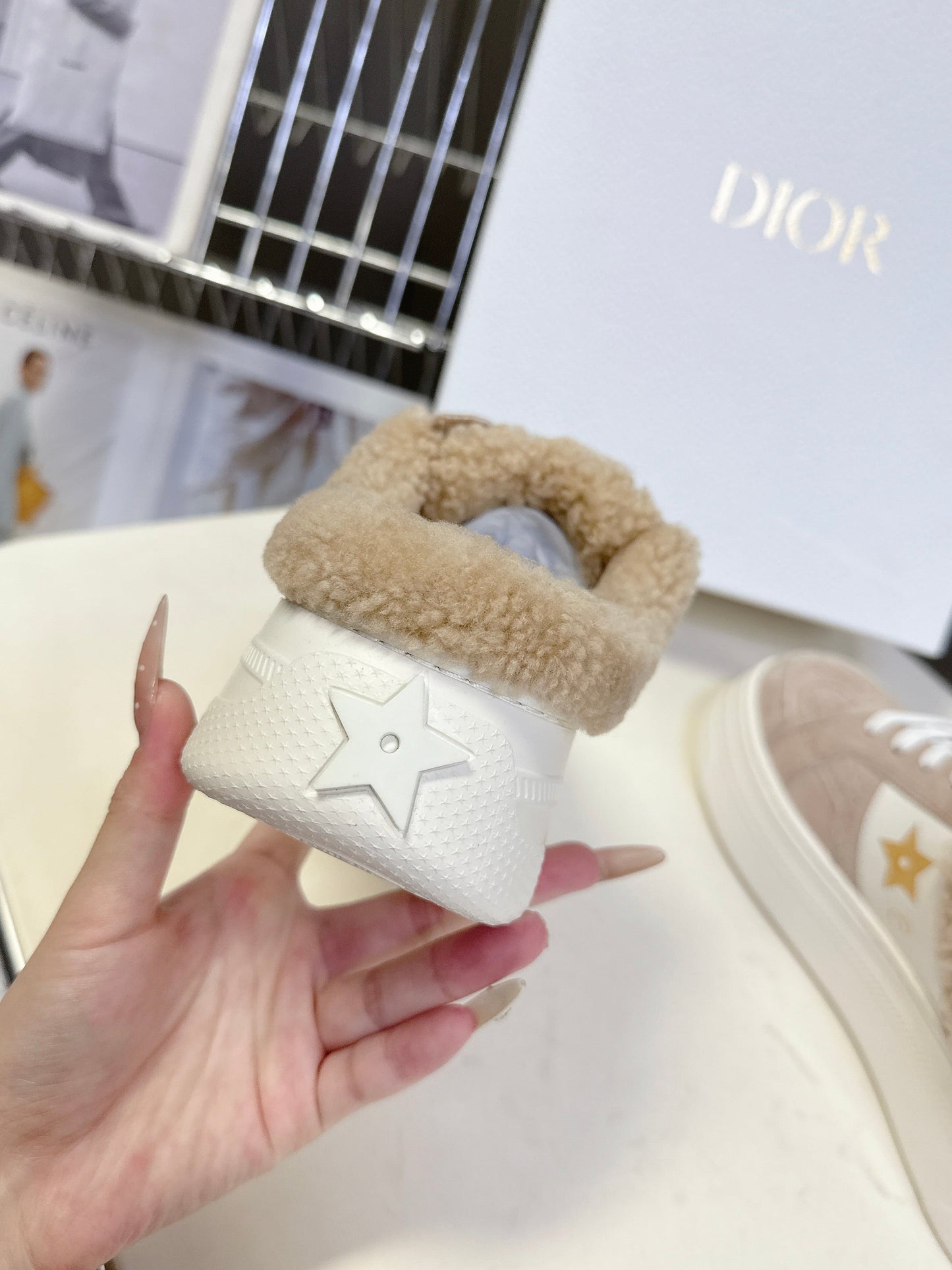 DIOR 25S STAR SNEAKERS 40 MM IN NUDE PINK SUEDE AND WOOL