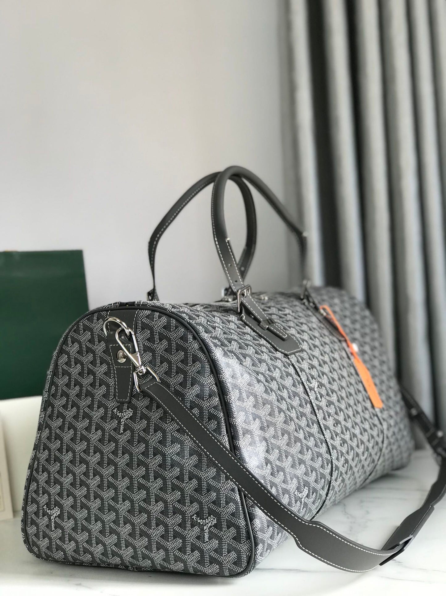 BOSTON 50 BAG IN GRAY GOYARDINE CANVAS AND CALFSKIN TRIM