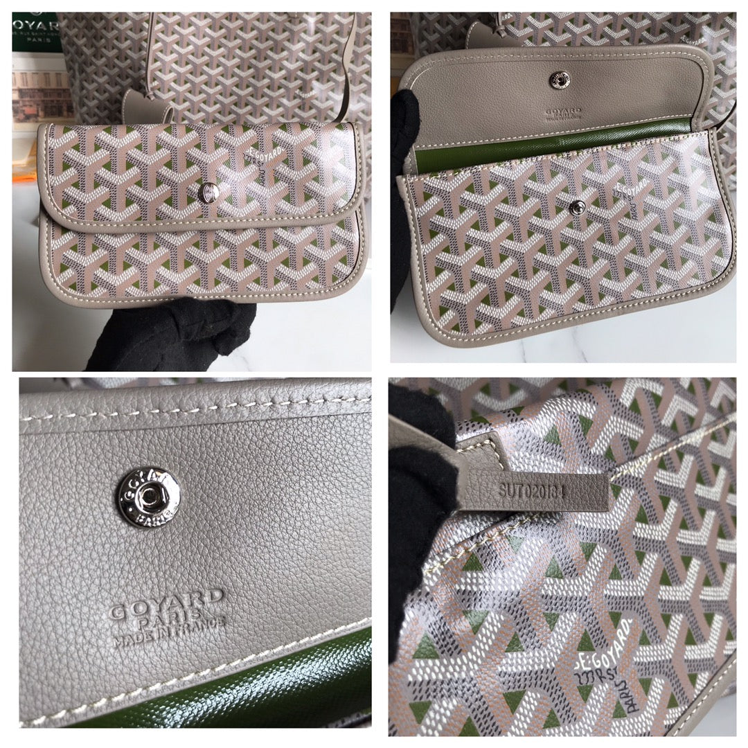 SAINT LOUIS PM 34 IN GREY MIX GREEN GOYARDINE CANVAS AND CALFSKIN