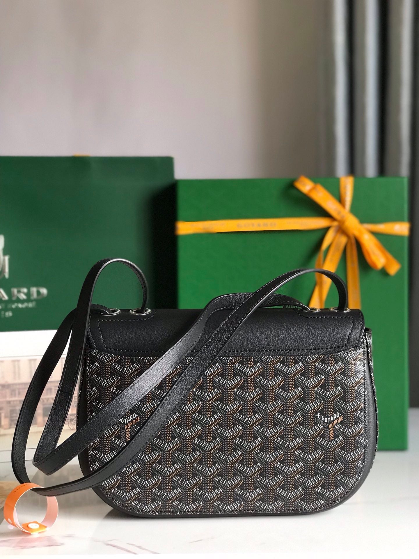 233 BAG 25 IN BLACK CALFKIN AND GOYARDINE CANVAS