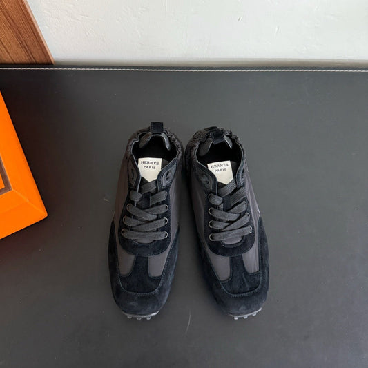 HERMES SKATEBOARD SHOES BLACK SUEDE