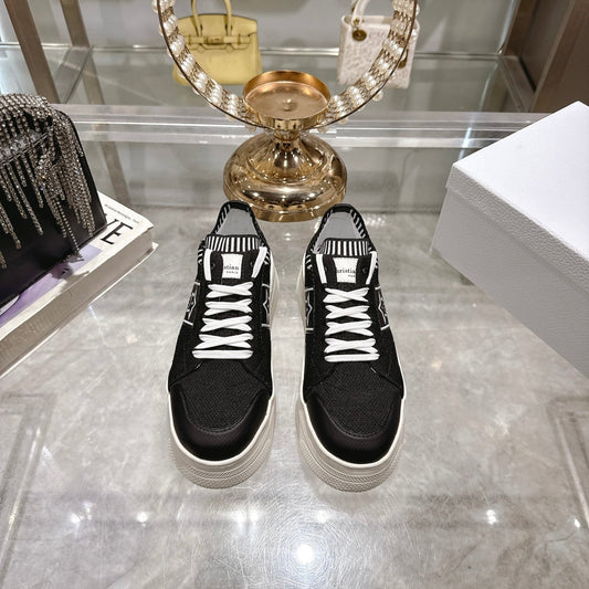 DIOR CD STAR SNEAKER 4CM IN BLACK AND WHITE MESH FABRIC
