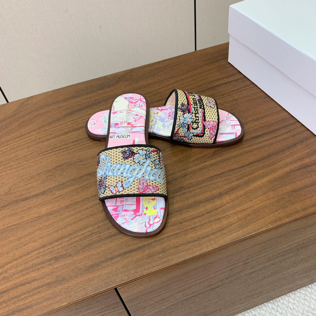 DIOR 25S DWAY SLIDE IN MULTICOLOR CALFSKIN AND FABRIC STYLE 1