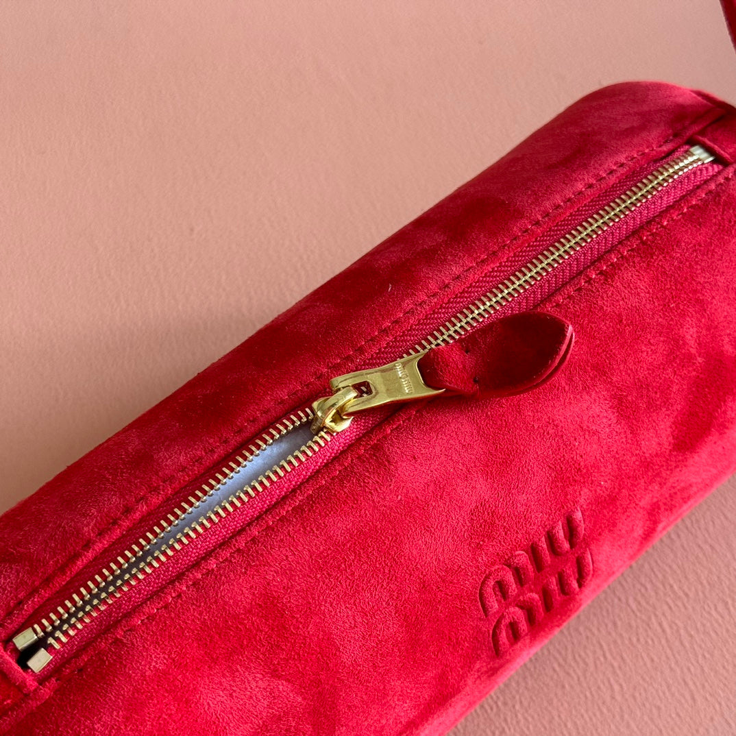 SUEDE BAG 22 RED GOLD HARDWARE