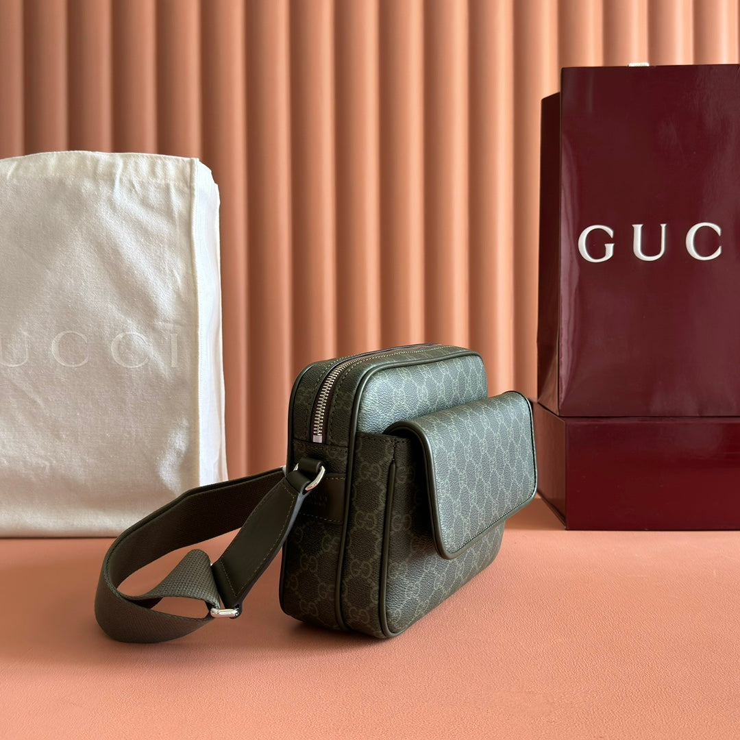 GUCCI 25S SHOULDER CROSSBODY BAG 23 CM IN MOSS GREEN CALFSKIN