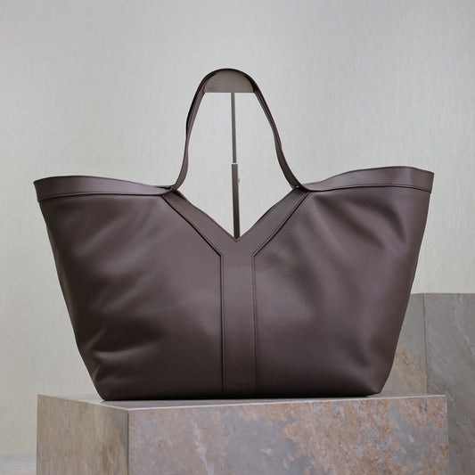 YSL 25S Y TOTE 50 IN PURPLE BROWN CALFSKIN GOLD HARDWARE